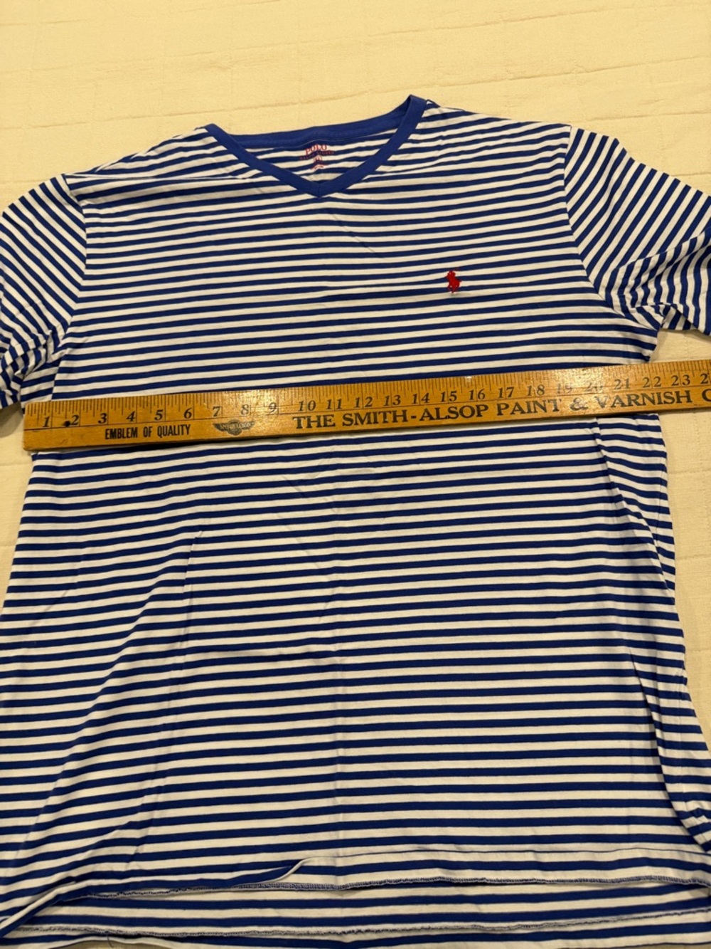 Polo by Ralph Lauren Blue & White Striped V-Neck Tee with Red Pony - Picture 4 of 10